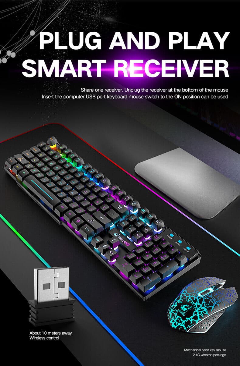 Wireless Gaming Keyboard and Mouse & Mat Combo Mechanical Feel Backlit for PC 5