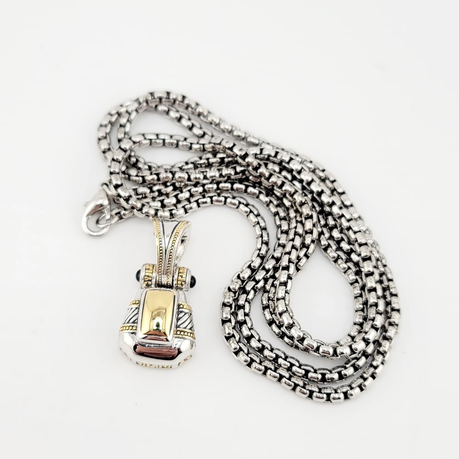 Vtg 2in1 TJ Pendant Necklace Black Glass Cabochons CZ JOHN MEDEIROS Jewelry  2