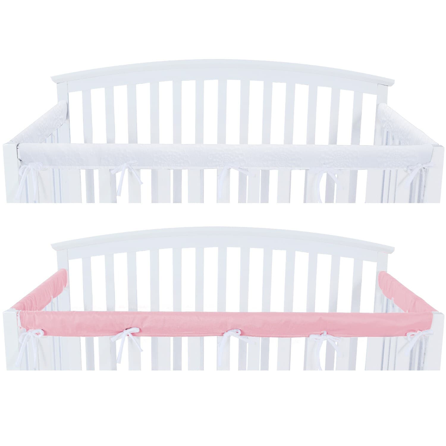 Crib Rail Cover Protector Safe Teething Guard Wrap for Standard Crib Pink&White