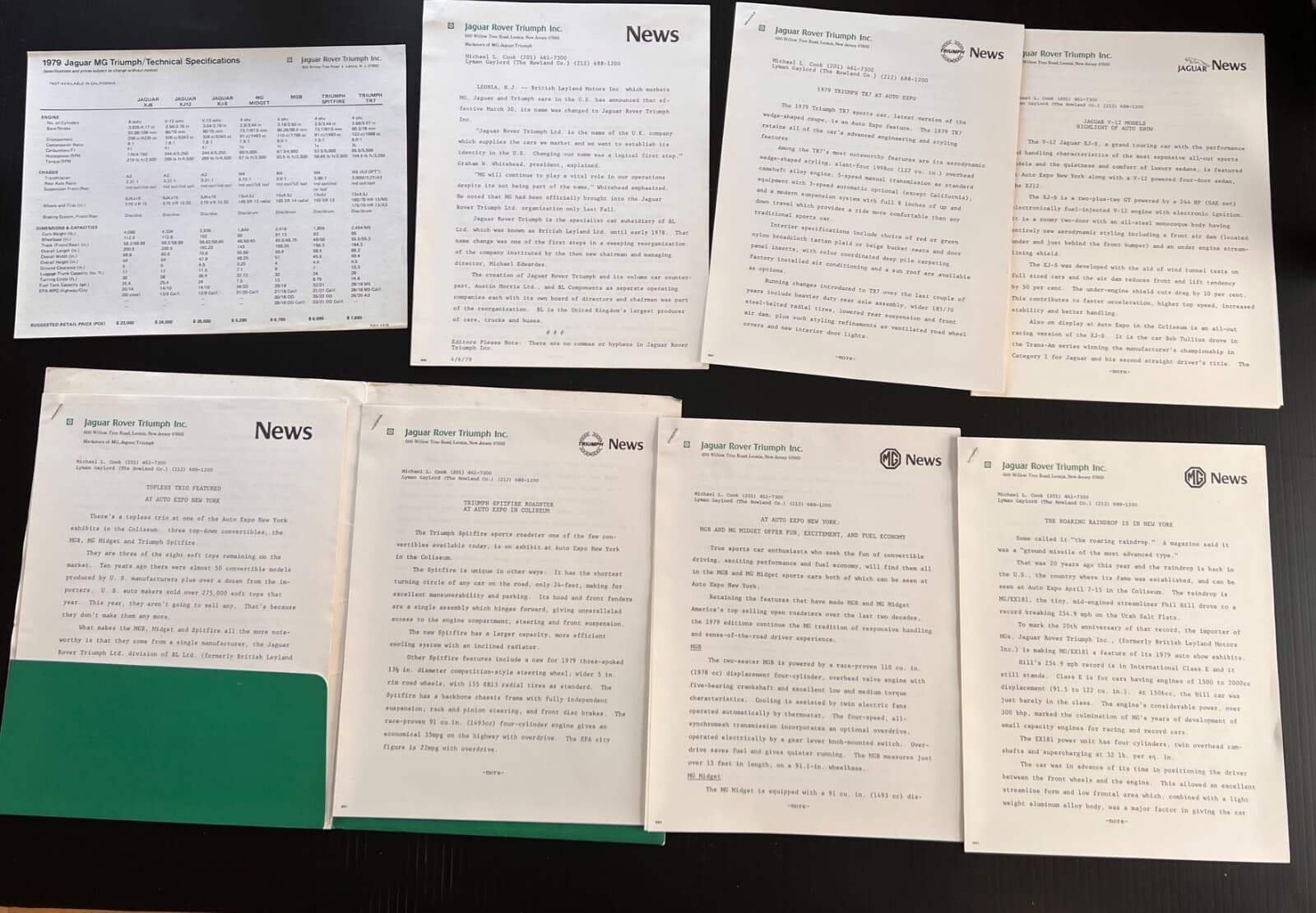 Rare Find! 1979 Jaguar MG Triumph Factory Press Kit w/ Photos! JRT  NY Auto Show 2
