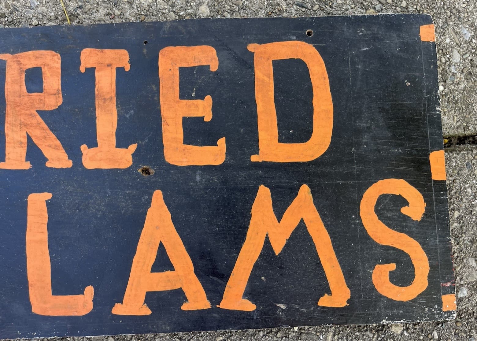 Antique Wood Fried Clams Sign 1960s Maine NH Seafood Shack Vernacular Folk Art 6