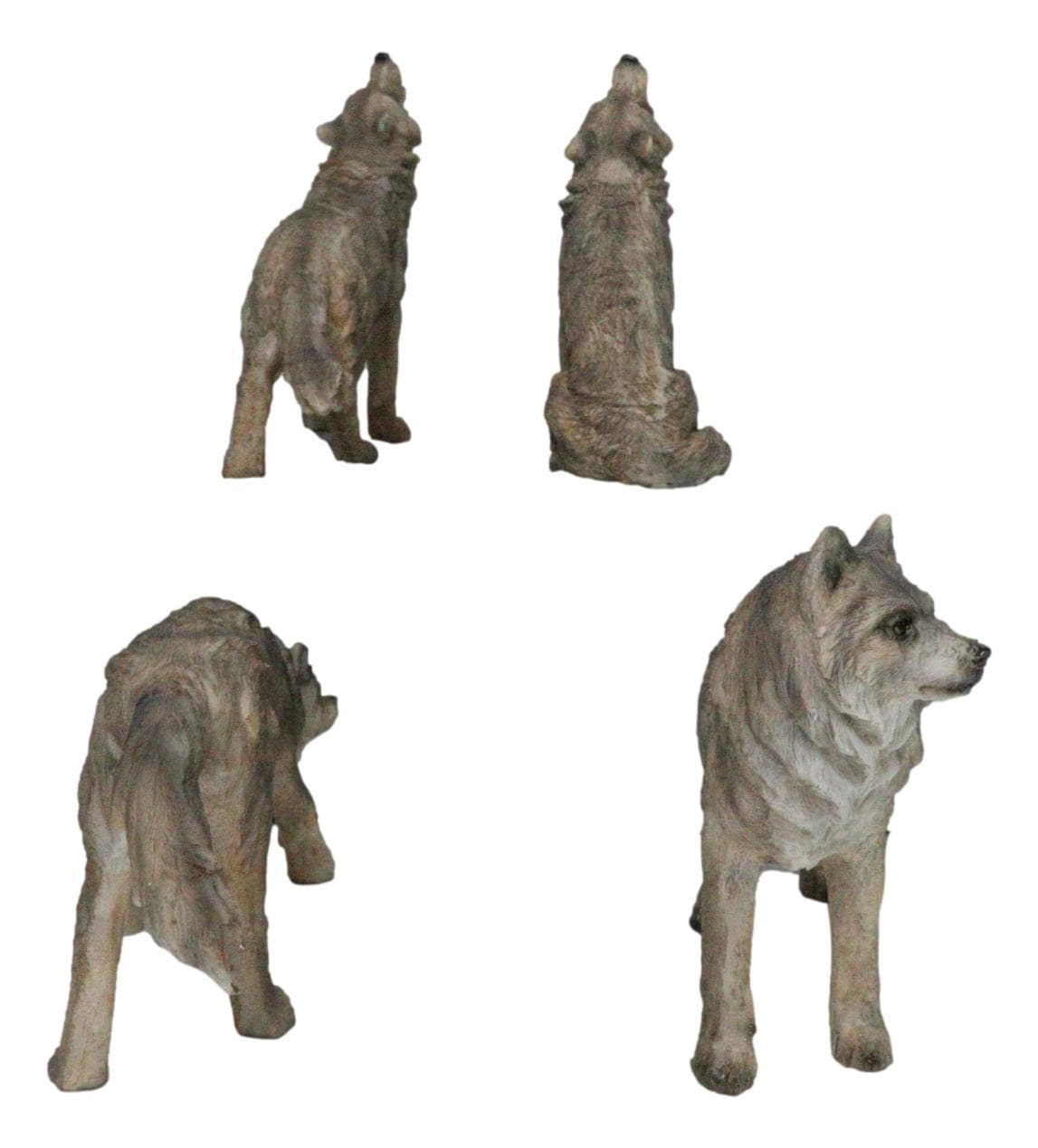 Set Of 4 Mystical Forest Woodland Alpha Gray Wolf Howling And Tracking Figurines 4