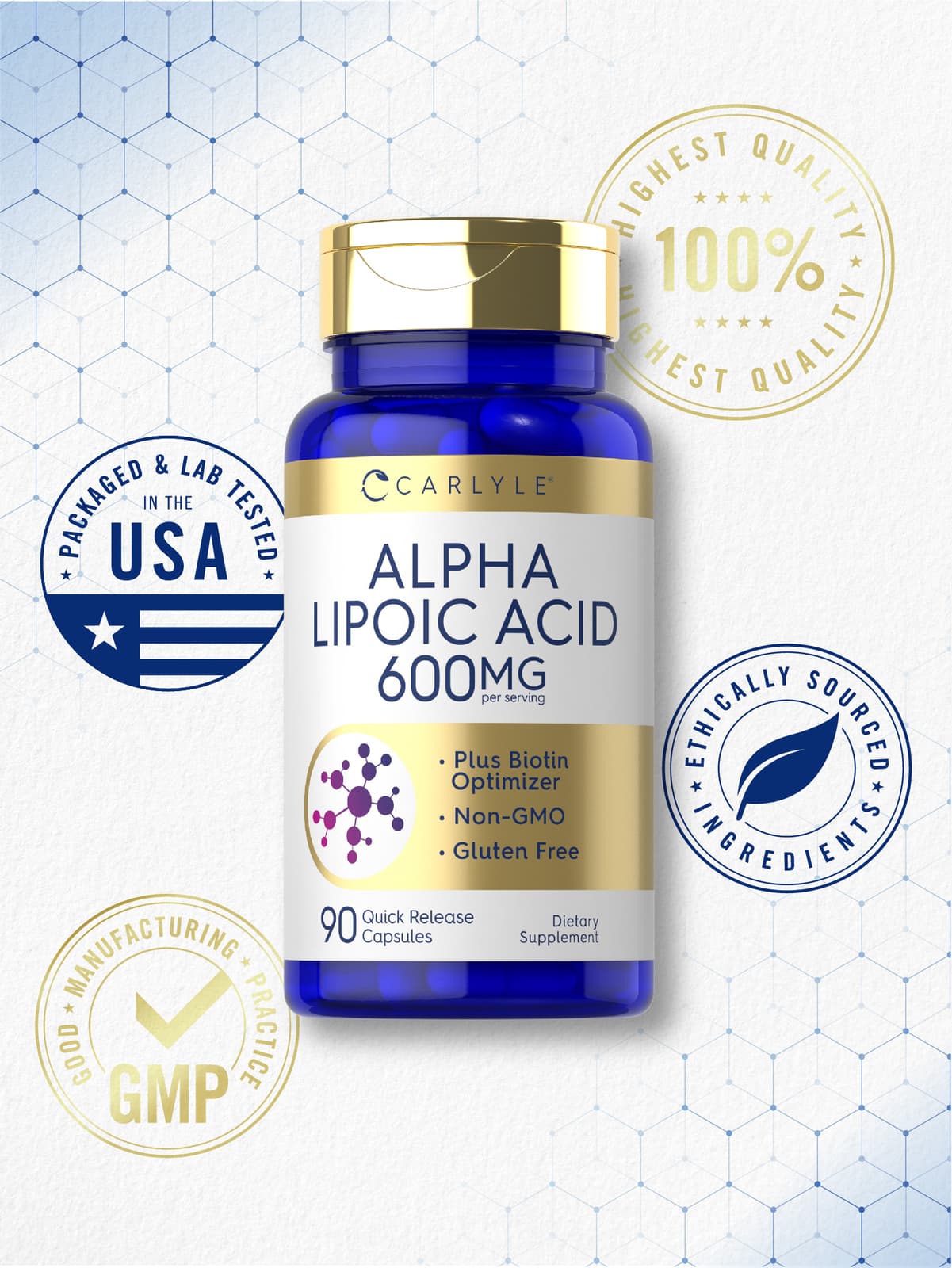 Alpha Lipoic Acid 600mg | Plus Biotin Optimizer | 90 Capsules | by Carlyle 5