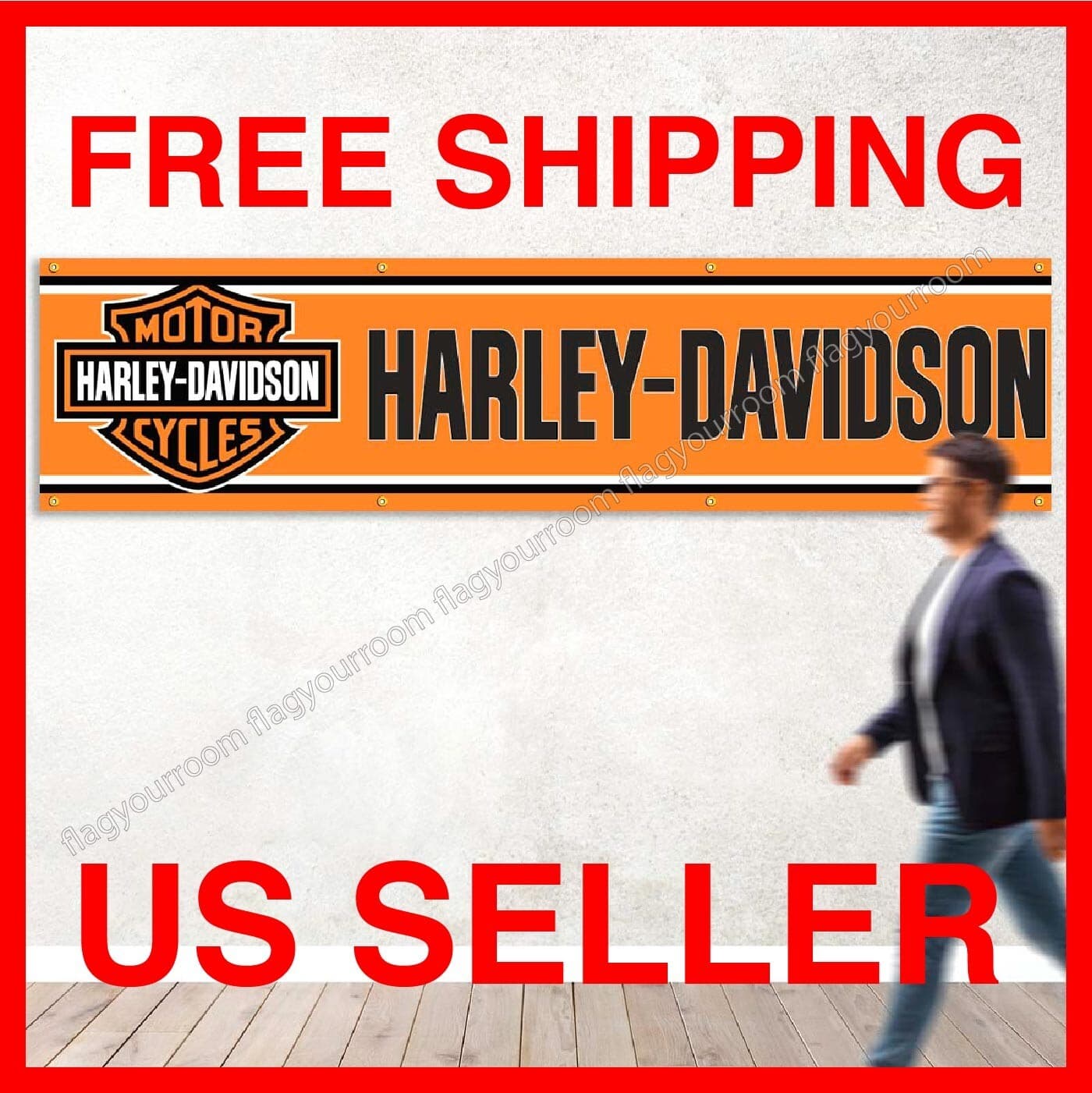 Harley Davidson Motorcycle 2x8 ft Garage Sign Banner Flag Mount Garden Grommets 6