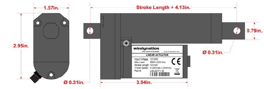 Heavy Duty 2" Inch Linear Actuator Stroke 225 Lb Pound Max Lift 12V Volt DC 4