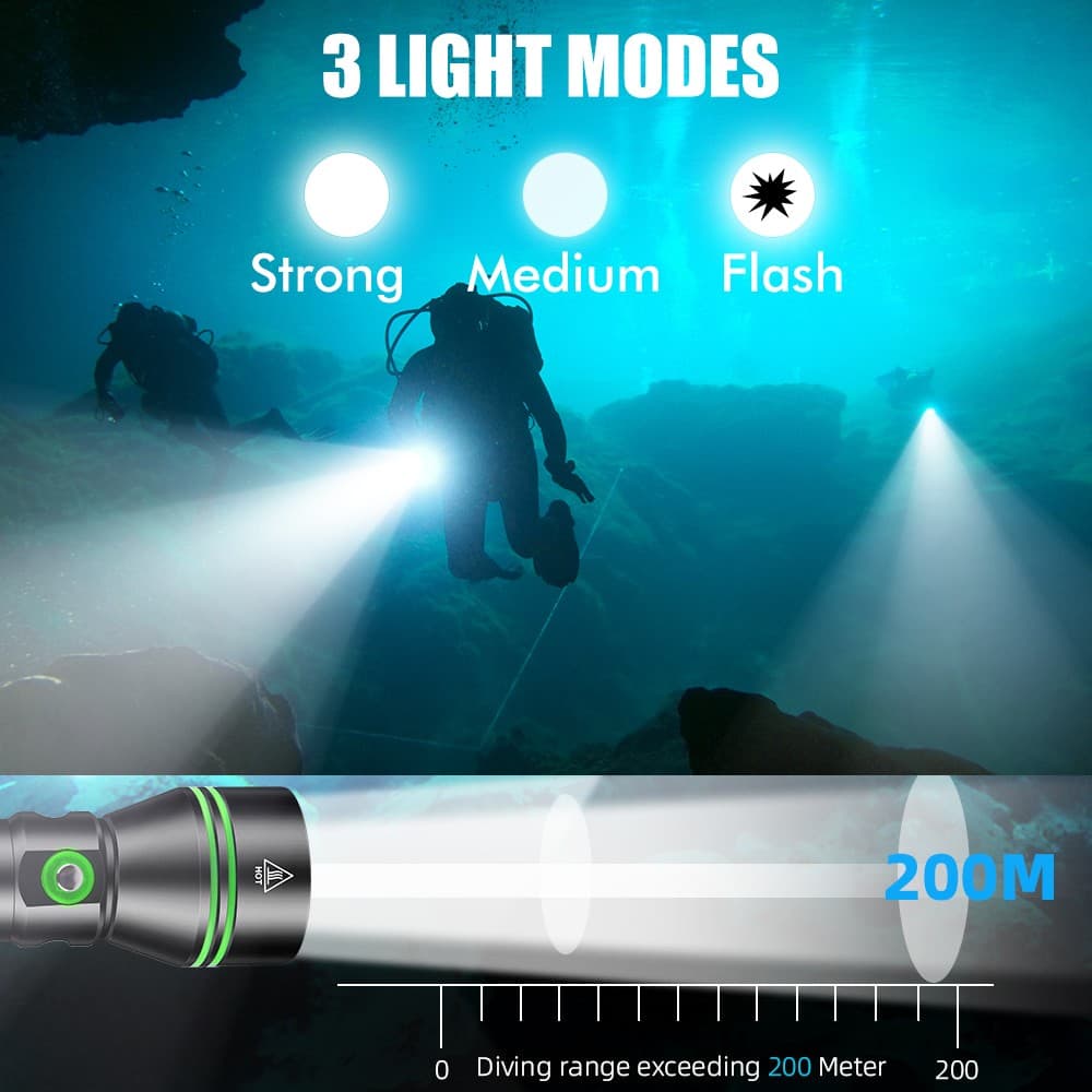 Professional Underwater Scuba Diving Flashlight LED Waterproof Dive Light Lamp 4