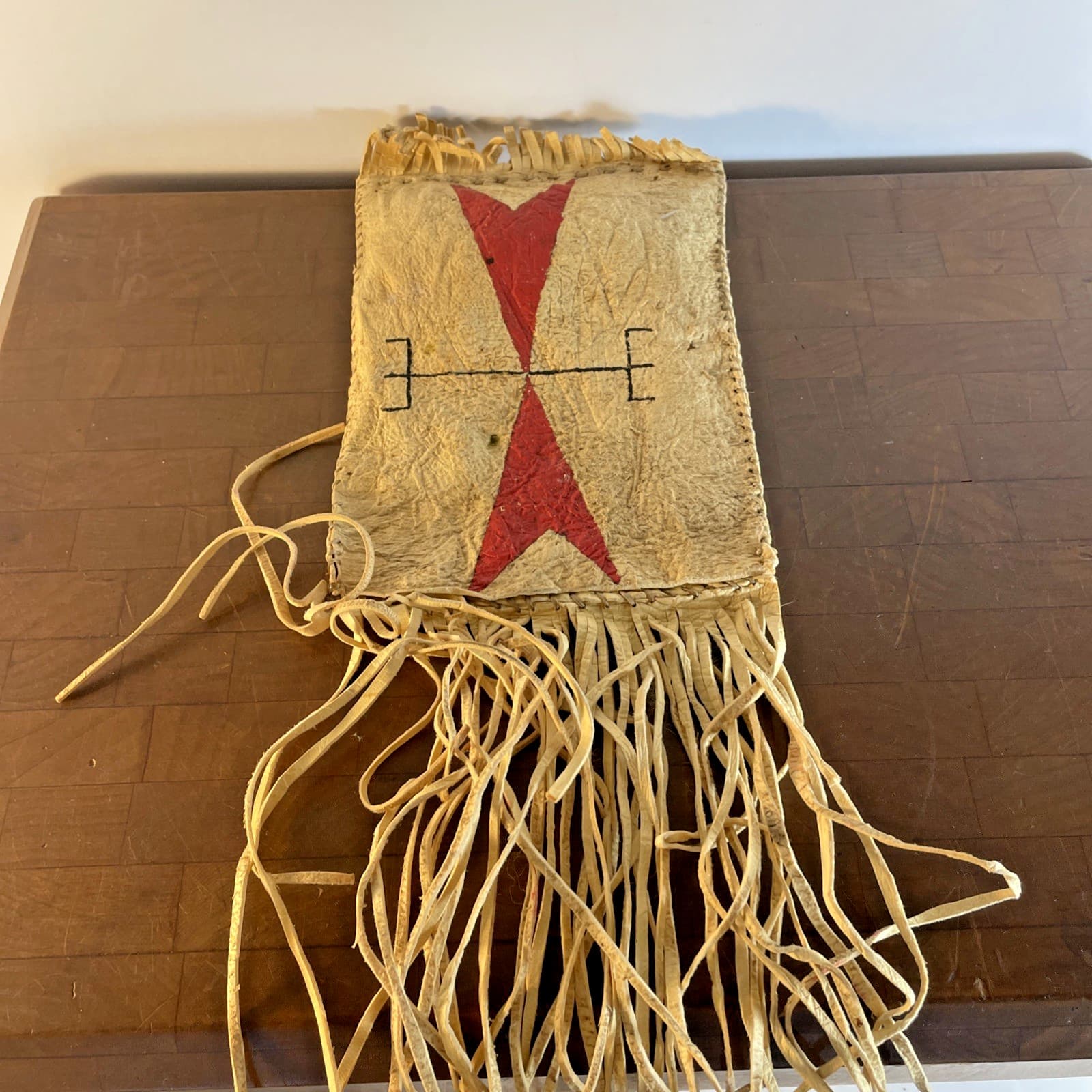 Vtg Native American Indian Leather Painted Medicine Tobacco Bag Pouch Fringe 2