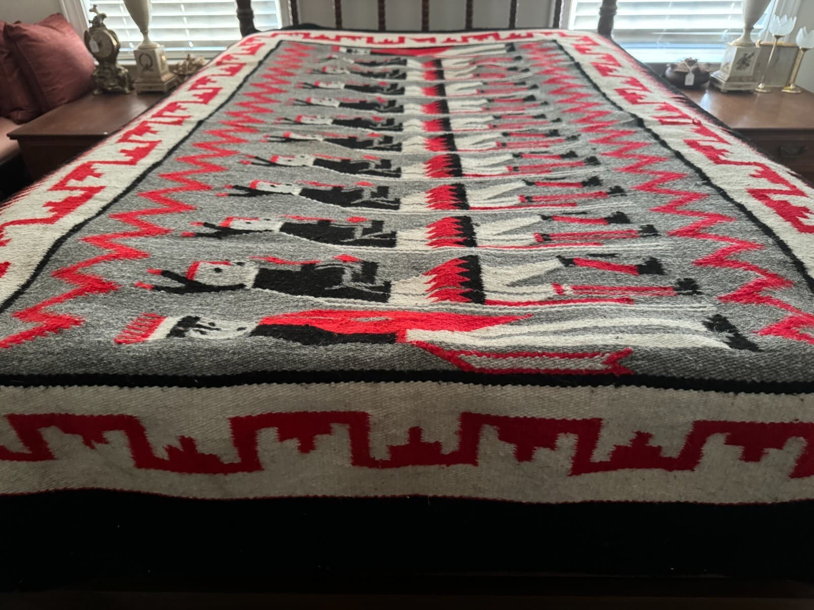 54x77" Vintage Hand-Woven Wool Navajo-Style Yei Rug Made in New Mexico c. 1970s 6