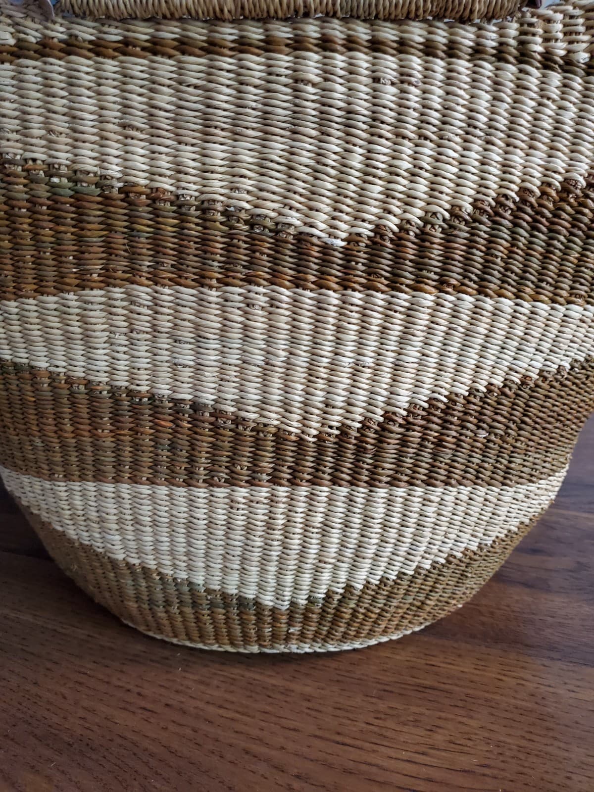 Handmade Large Woven Straw Leather Handle Bolga Market Tote Bag 2