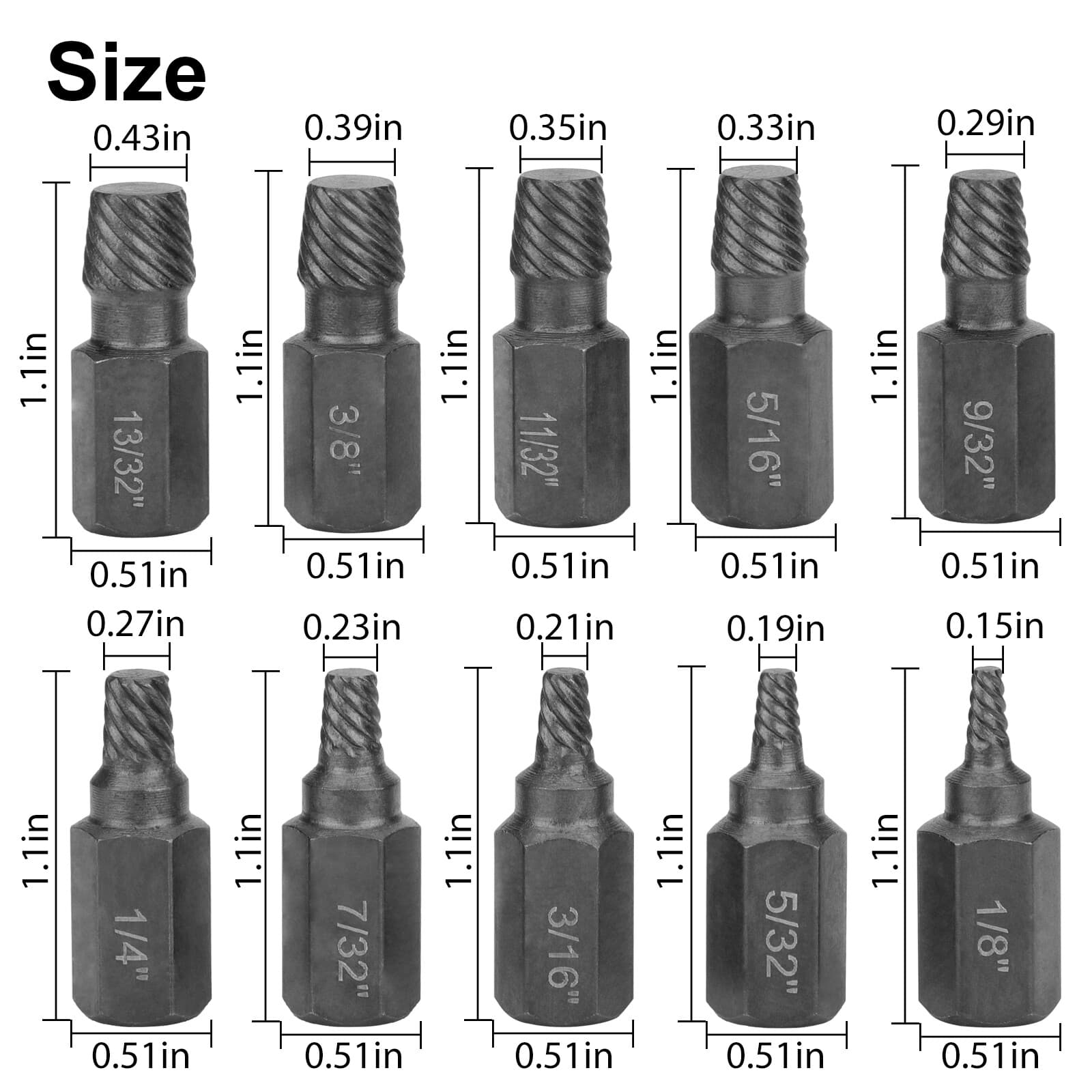 10Ps Screw Extractor Easy Out Drill Bits Kit Damaged Screw Bolt Stud Remover Set 6