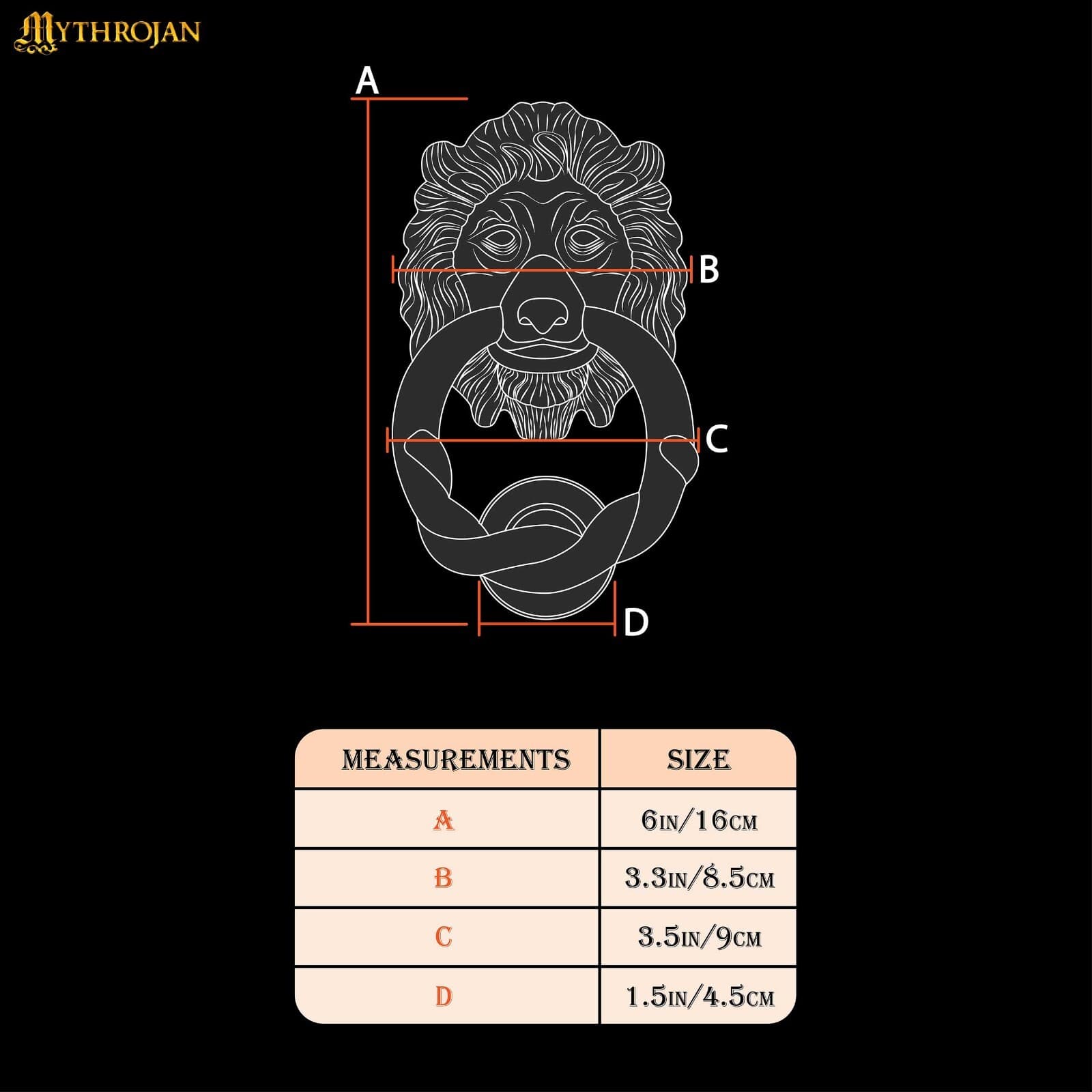 Lion Door Knocker Hook CastIron Rustic Home Entrance Decoration Round Ring Black 2