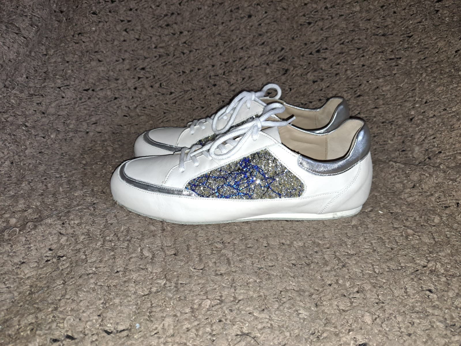WERNER KERN-Carol-White Leather/Blue/Silver Glitter-Dance Sneakers-Sz 7.5UK/10US 2