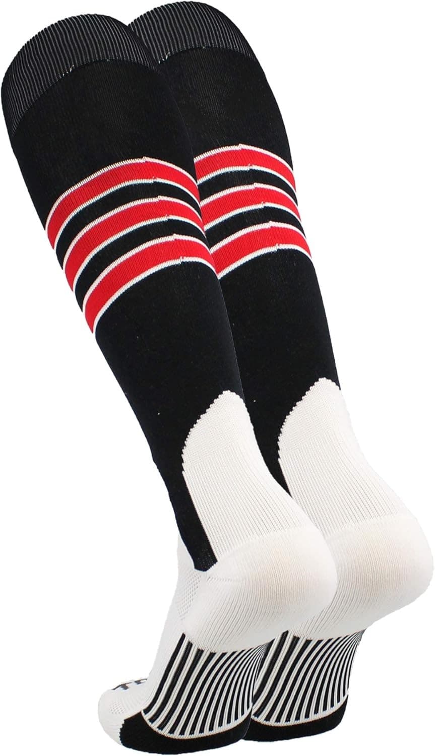 TCK Baseball Stirrup Socks with Stripes X-Large, Black/White/Scarlet  2