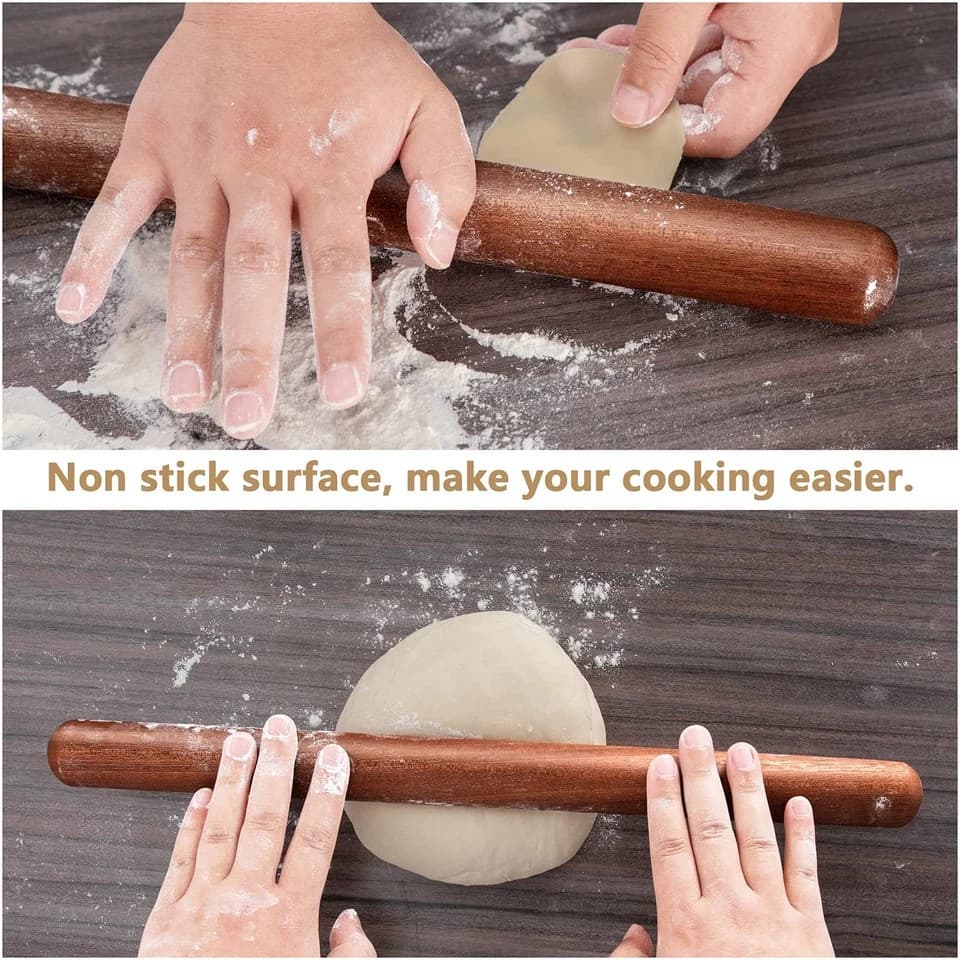 Aisoso French Rolling Pin, 17.7 Inches Wood Rolling Pin For Baking Ext 4