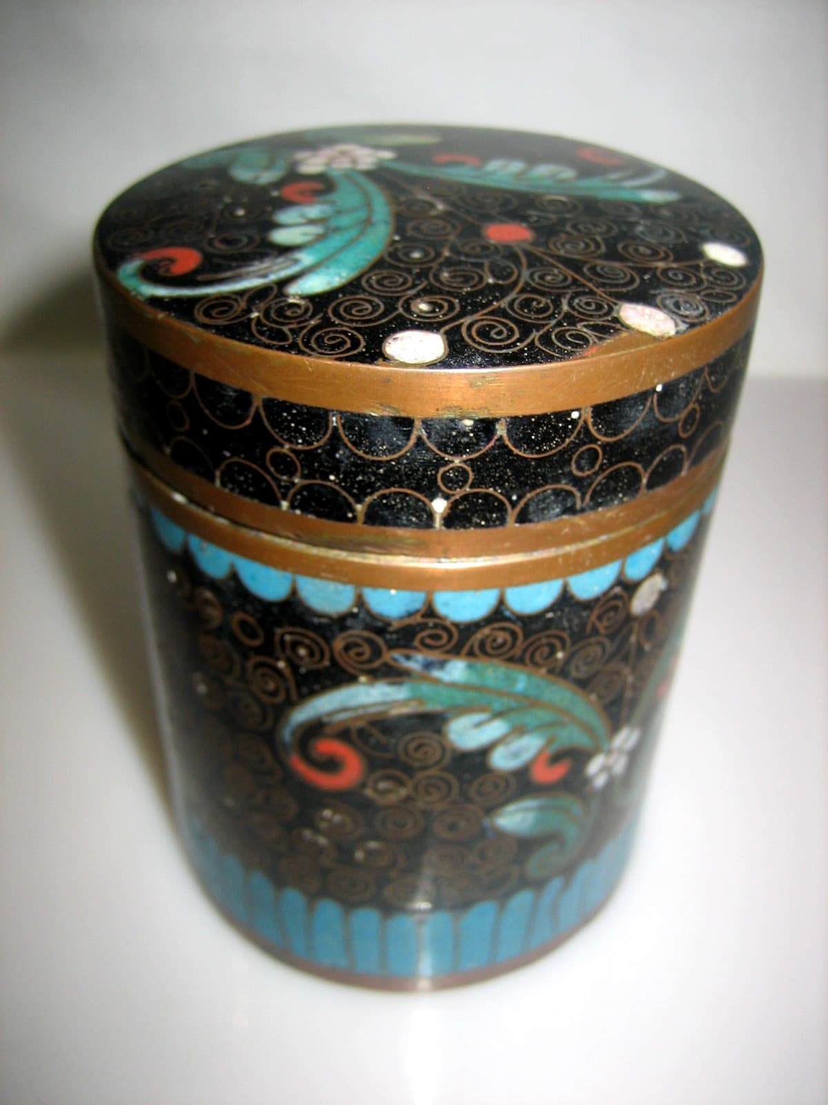 Vintage Chinese Cloisonné Brass Tobacco Tea Canister Jar 3