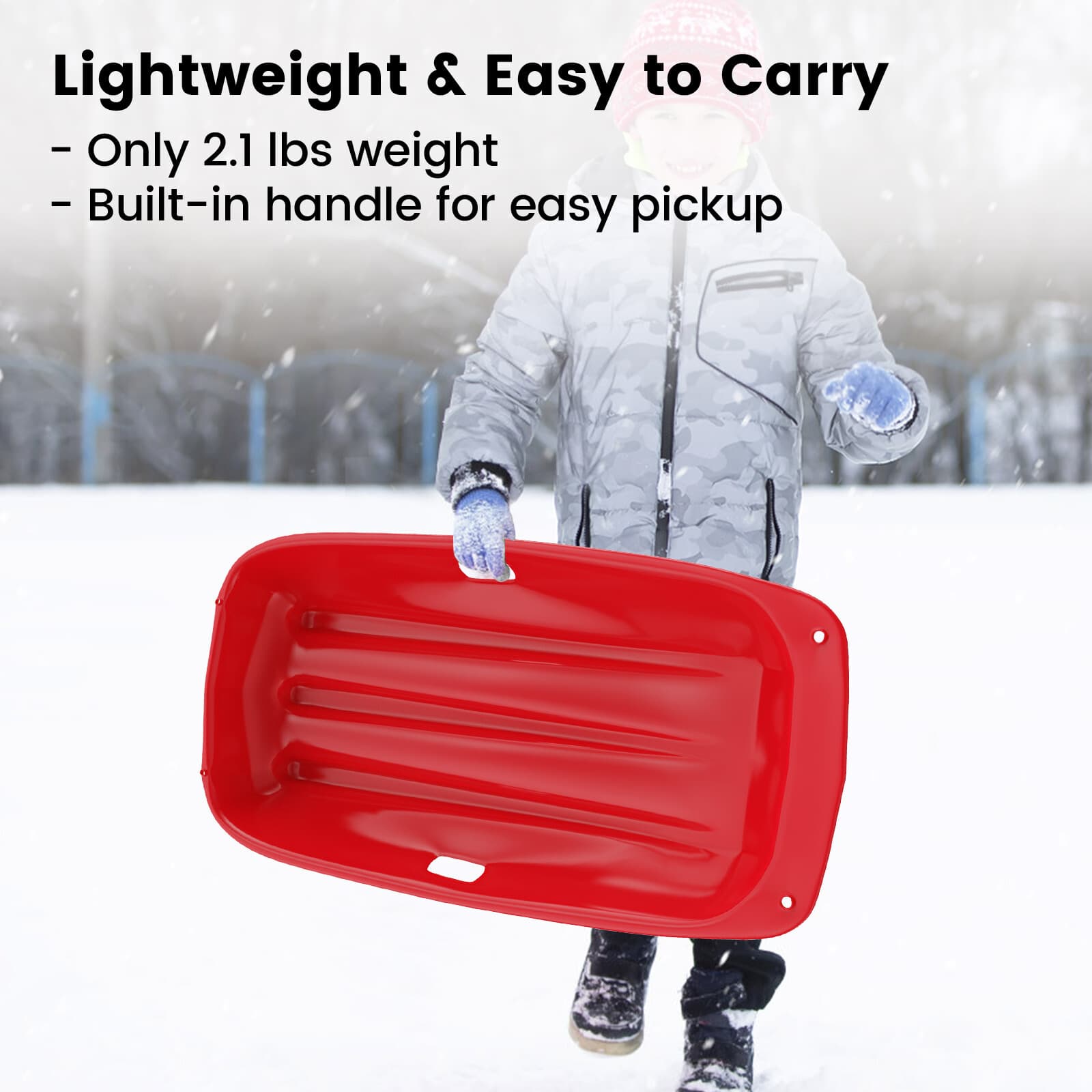 35 in Snow Sled with Pull Rope Plastic Winter Toboggan Sled For Kids & Adults 4