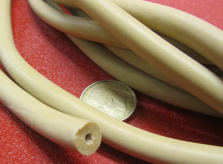 Gum Rubber Tubing, 45 Shore A, Tan, 3/8" x 1/8" x 1/8" Wall x  5 Ft Length 2