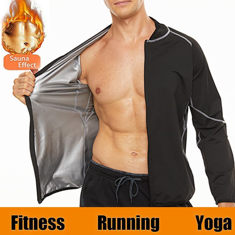 Sauna Suit for Men Sweat Sauna Jacket Long Sleeve Workout Zipper Sweat Top Gym