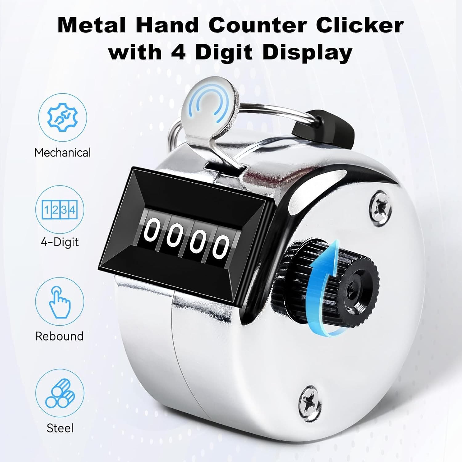 Clicker Counter, Metal Hand Tally Counter with 4 Digit Silver  2