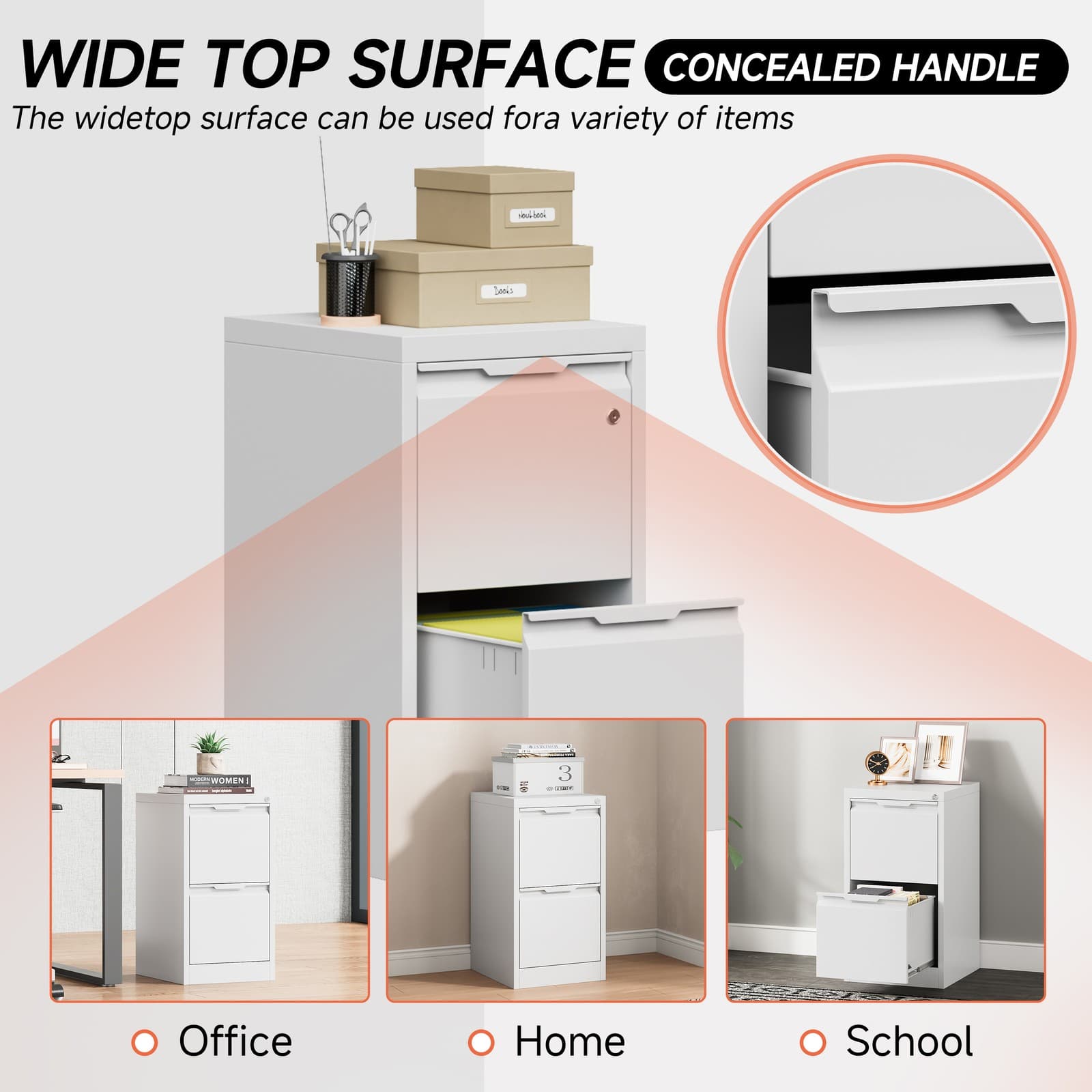 Office 2 Drawer Vertical File Cabinet with Lock Storage Filing Cabinet Organizer 4