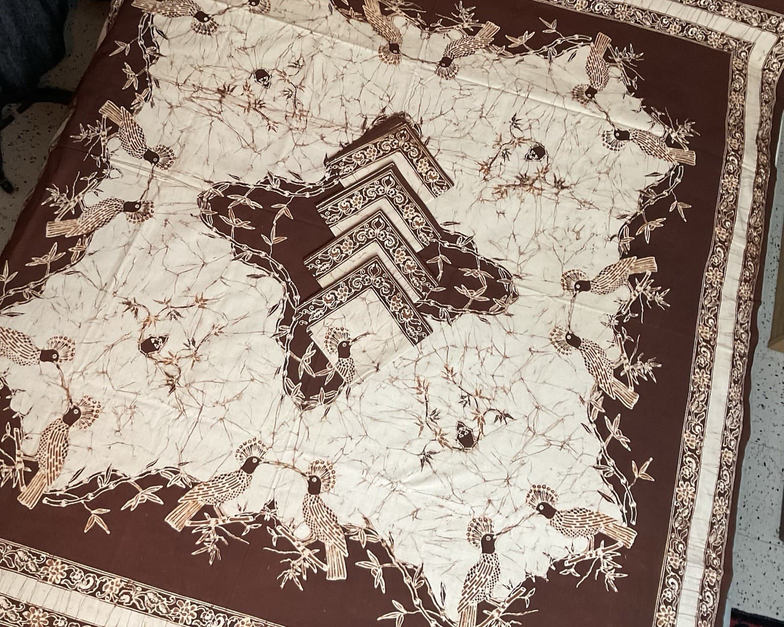 Vintage Indonesian Java Batik Print Tablecloth & Napkin Set - Birds NWOT 6