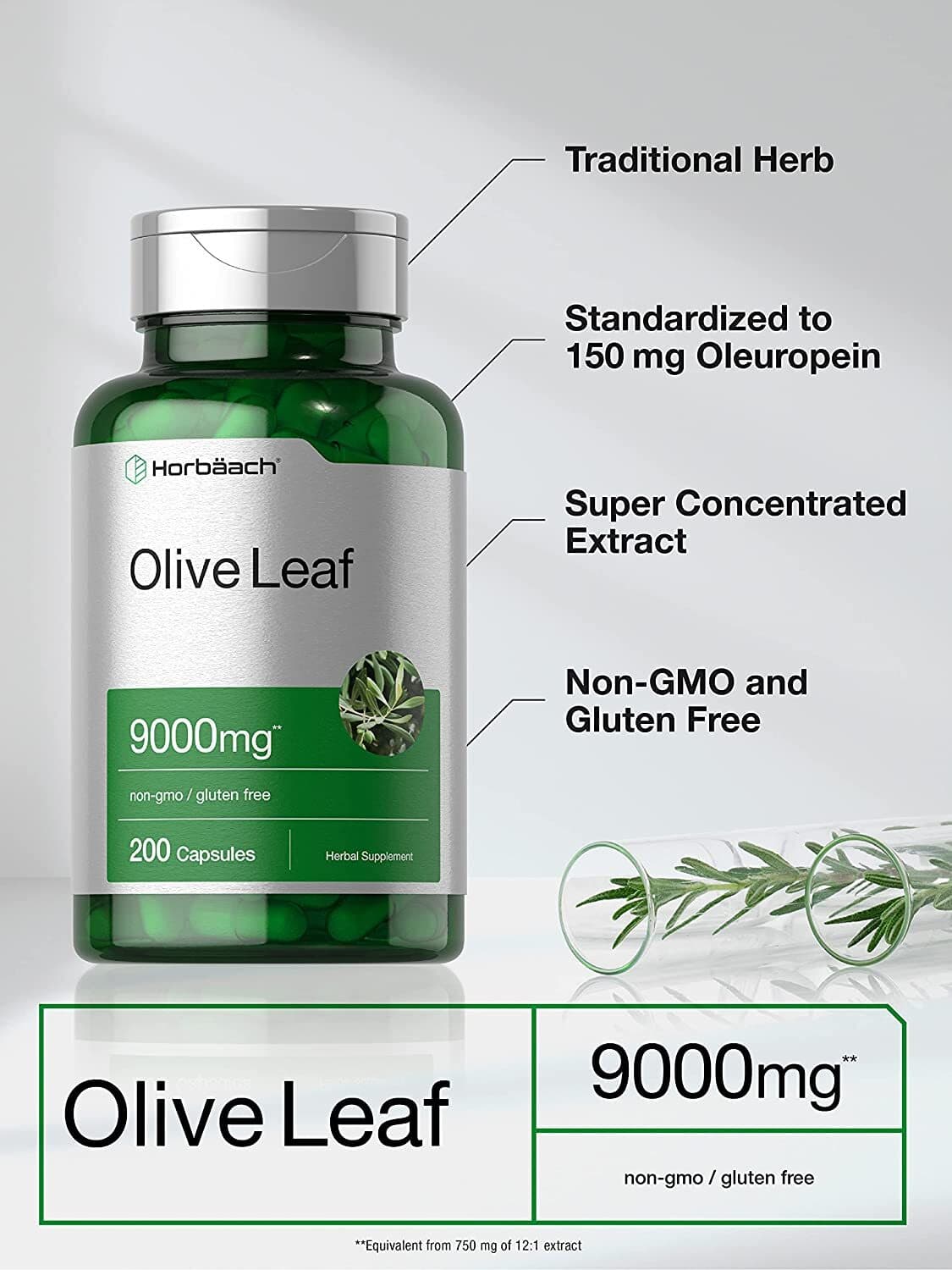 Olive Leaf Extract Capsules 9000mg | 200 Count | Super Strength | by Horbaach 3