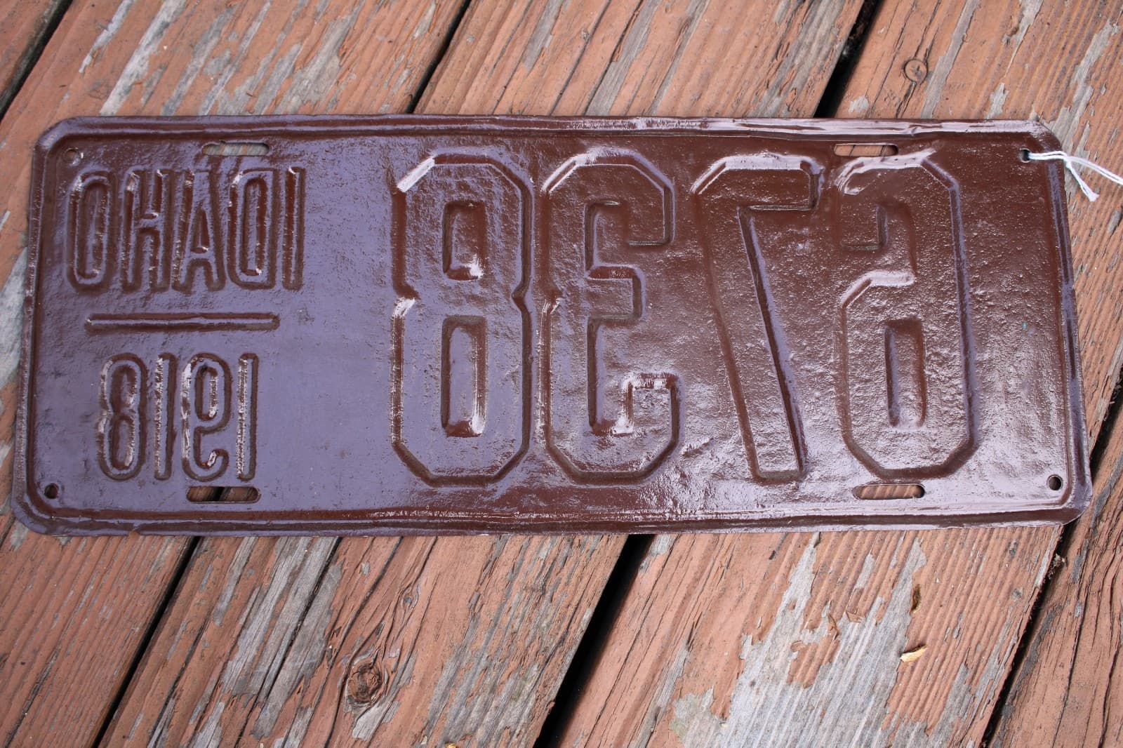 1918 Idaho License Plate - repaint, #6738 4