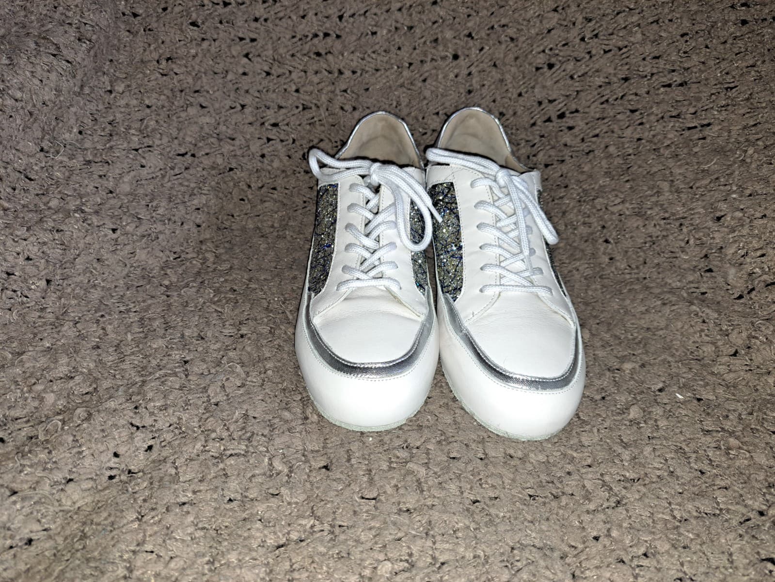 WERNER KERN-Carol-White Leather/Blue/Silver Glitter-Dance Sneakers-Sz 7.5UK/10US 3