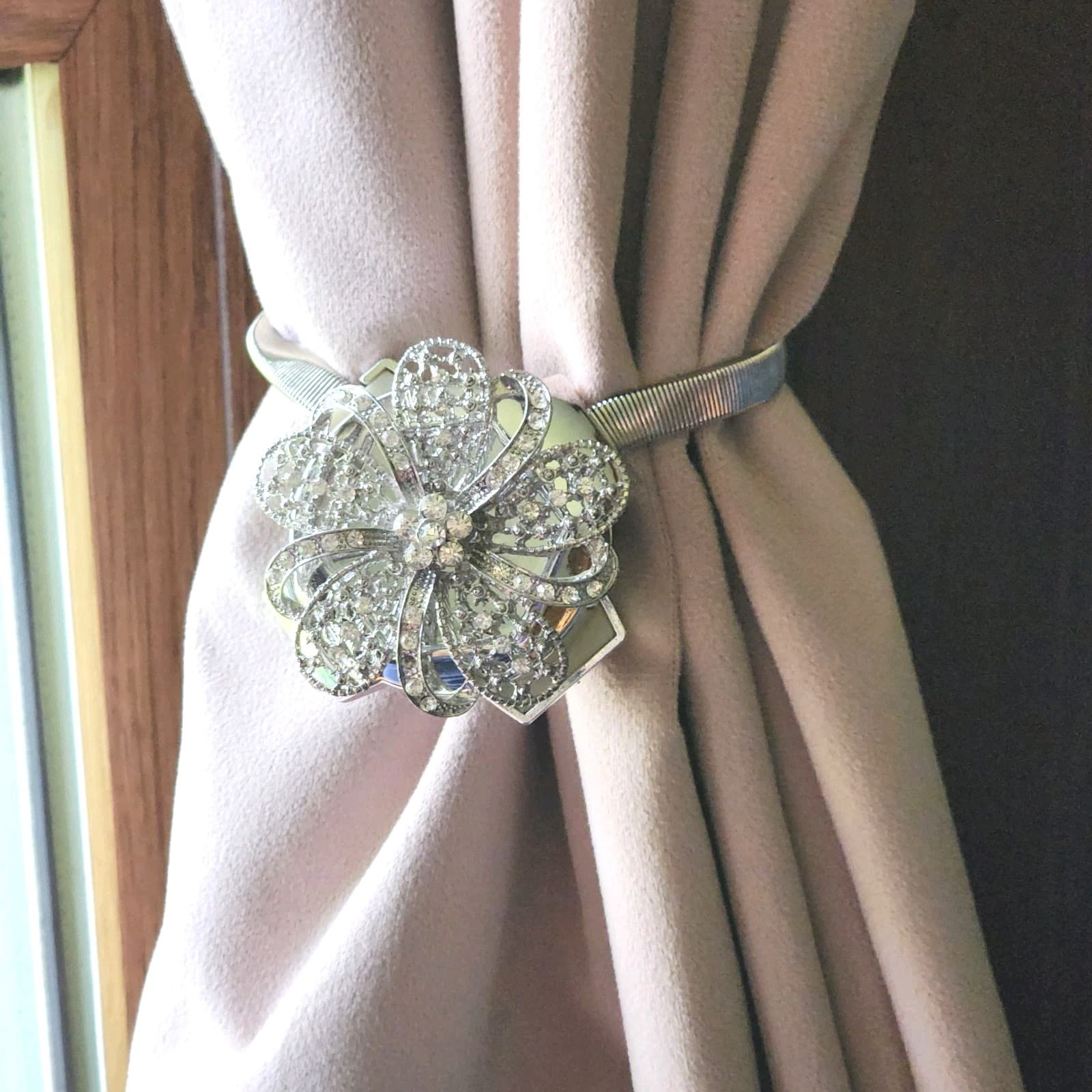 Crystal Curtain Tiebacks Window Drapery Holder Magnetic Curtain Holdbacks Pair 5