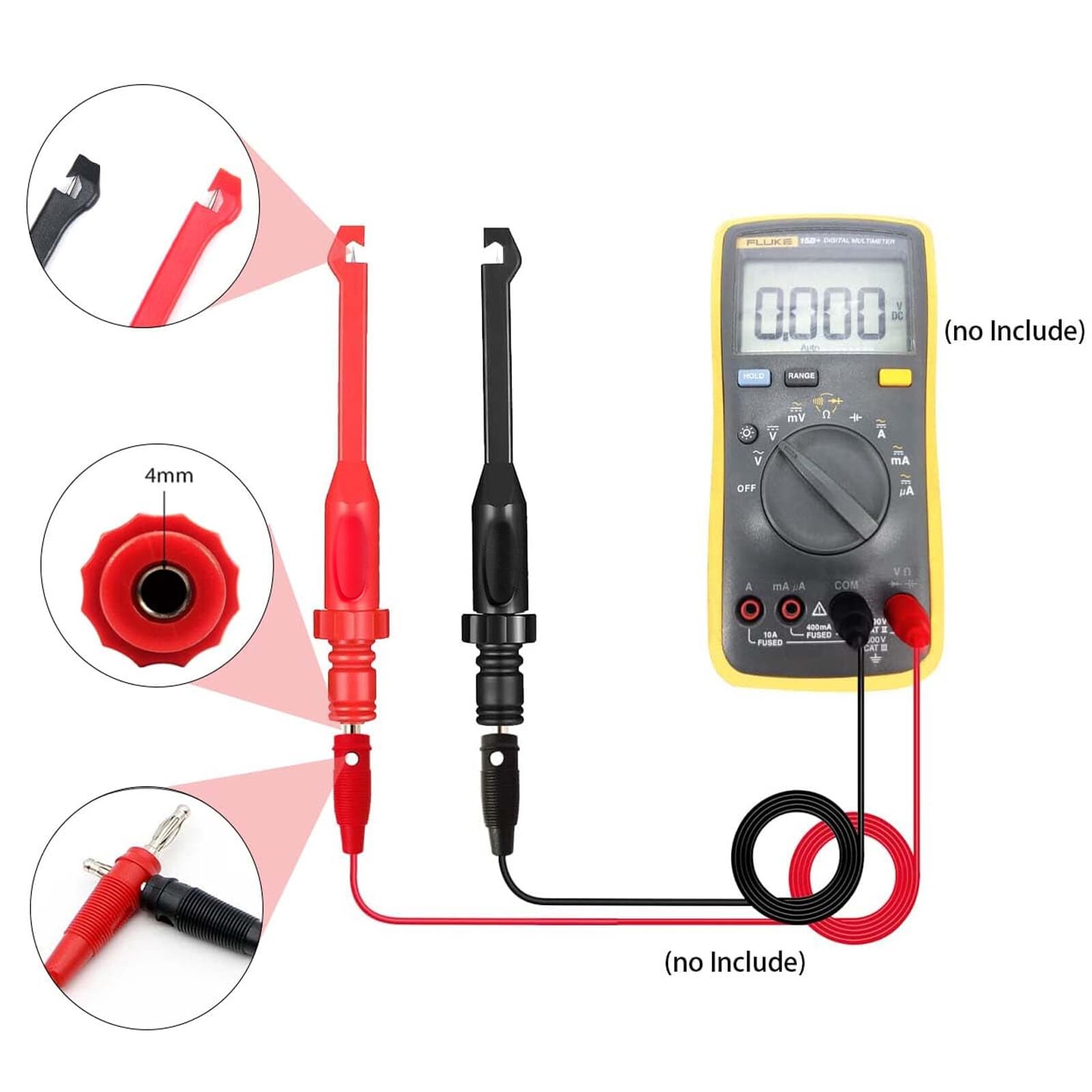 4Pcs Test Lead Kit Power Probe Wire 4mm Piercing Clip Tool Automotive Multimeter 3