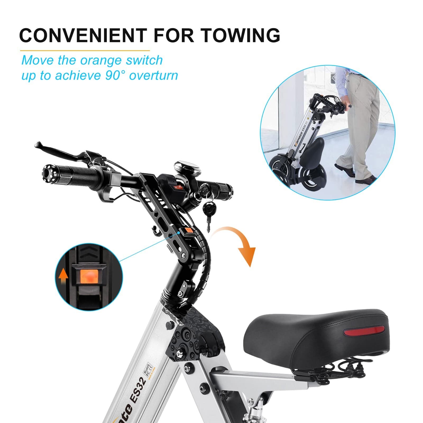 Topmate ES32 Electric Tricycle for Adult, Foldable 3 Wheel Mobility Scooter 4