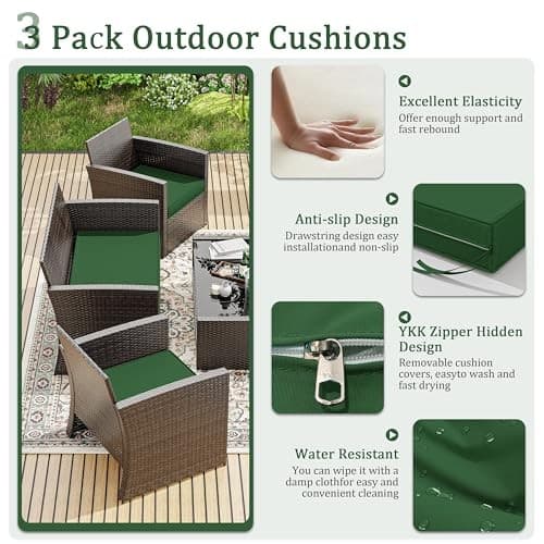3 Pack Outdoor Furniture Cushions,High-Elastic Replacement Sponge Fits Green 4