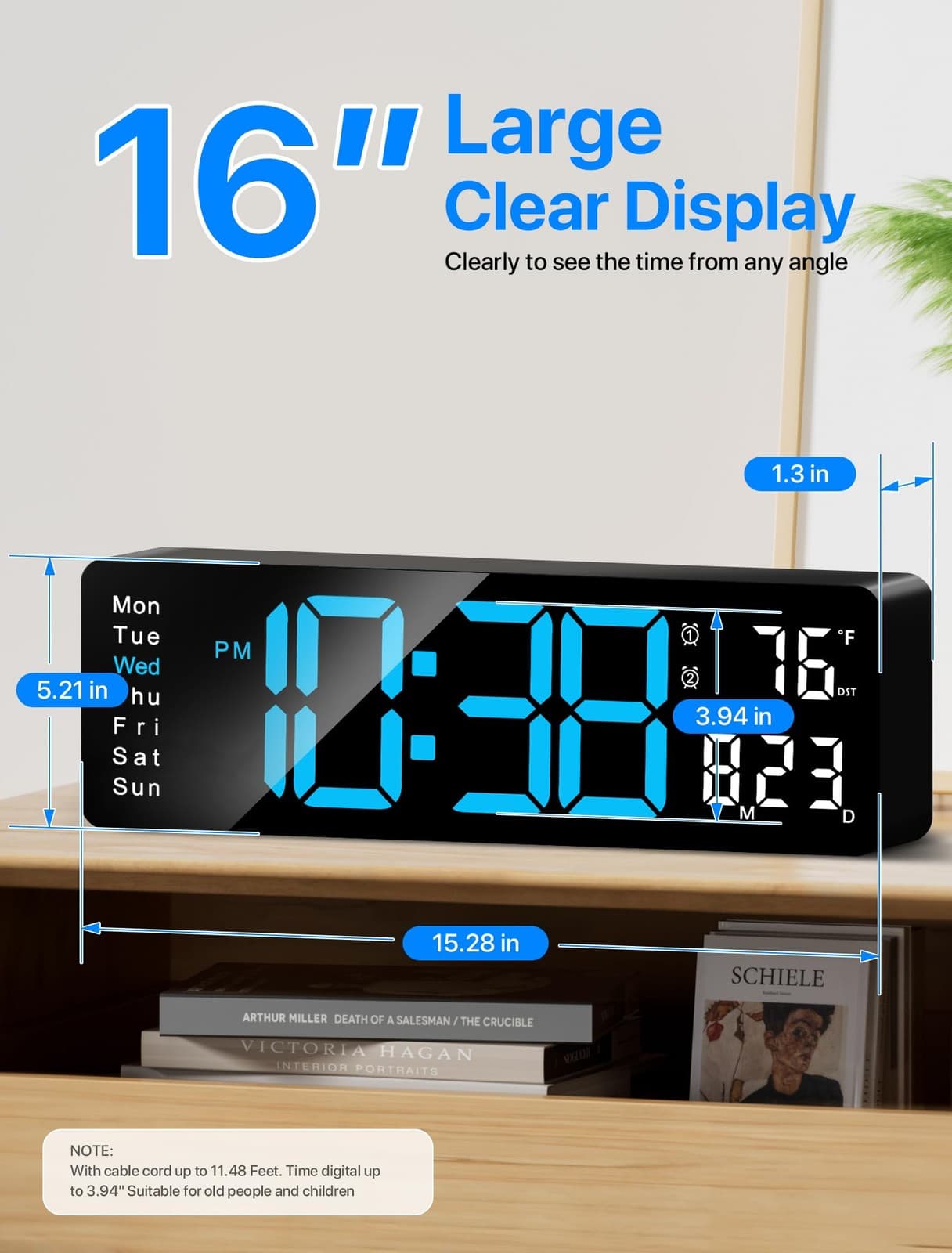 Digital Wall Clock, 16" Large Display Digital Clock with Remote Control, Auto... 2