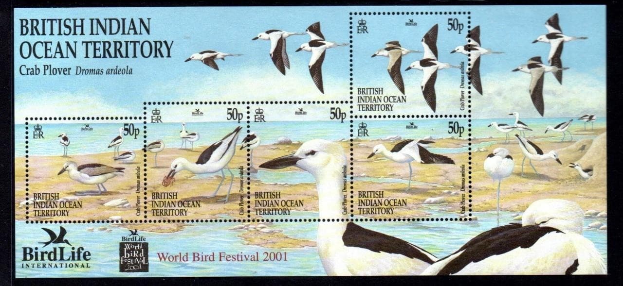 B.I.O.T. MNH 2001 SG260 Birdlife, Crab Plovers Minisheet