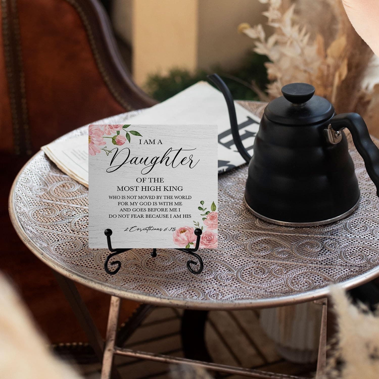 Christian Wooden Desk Sign, I Am a Daughter of the King Bible Verse Religious Wo 4