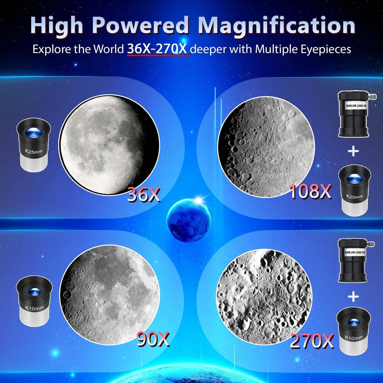 Telescope, 90mm Aperture 900mm Refractor Telescope for Adults High Powered, A... 3