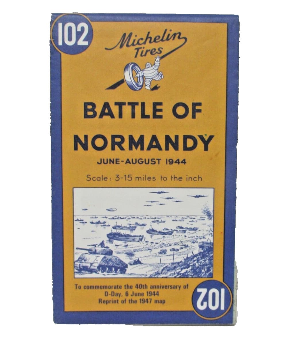 1944 Battle of Normandy Map 102 Michelin Tires 1988 reprint of 1947 map 3