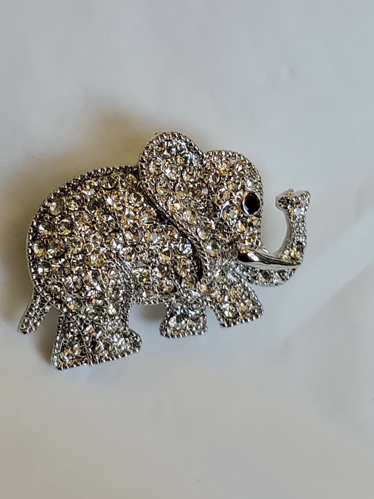 Crystal Encrusted Elephant Brooch Pin Jungle Pachyderm Silver Colored 3