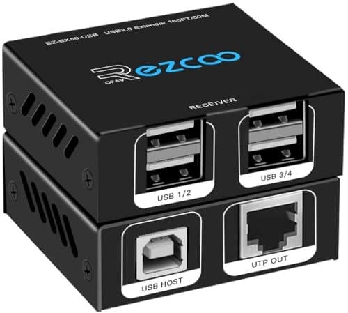 USB Extender 165ft 50m 4-Port USB2.0 HUB by Cat5e Cat6 -Two Webcam Work  2