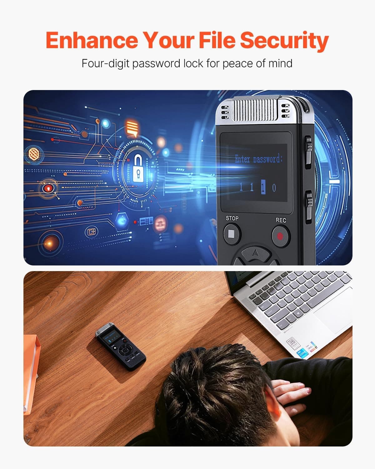 Digital Voice Recorder, 128GB, Voice Activated Recorder with Playback, Audio Rec 4