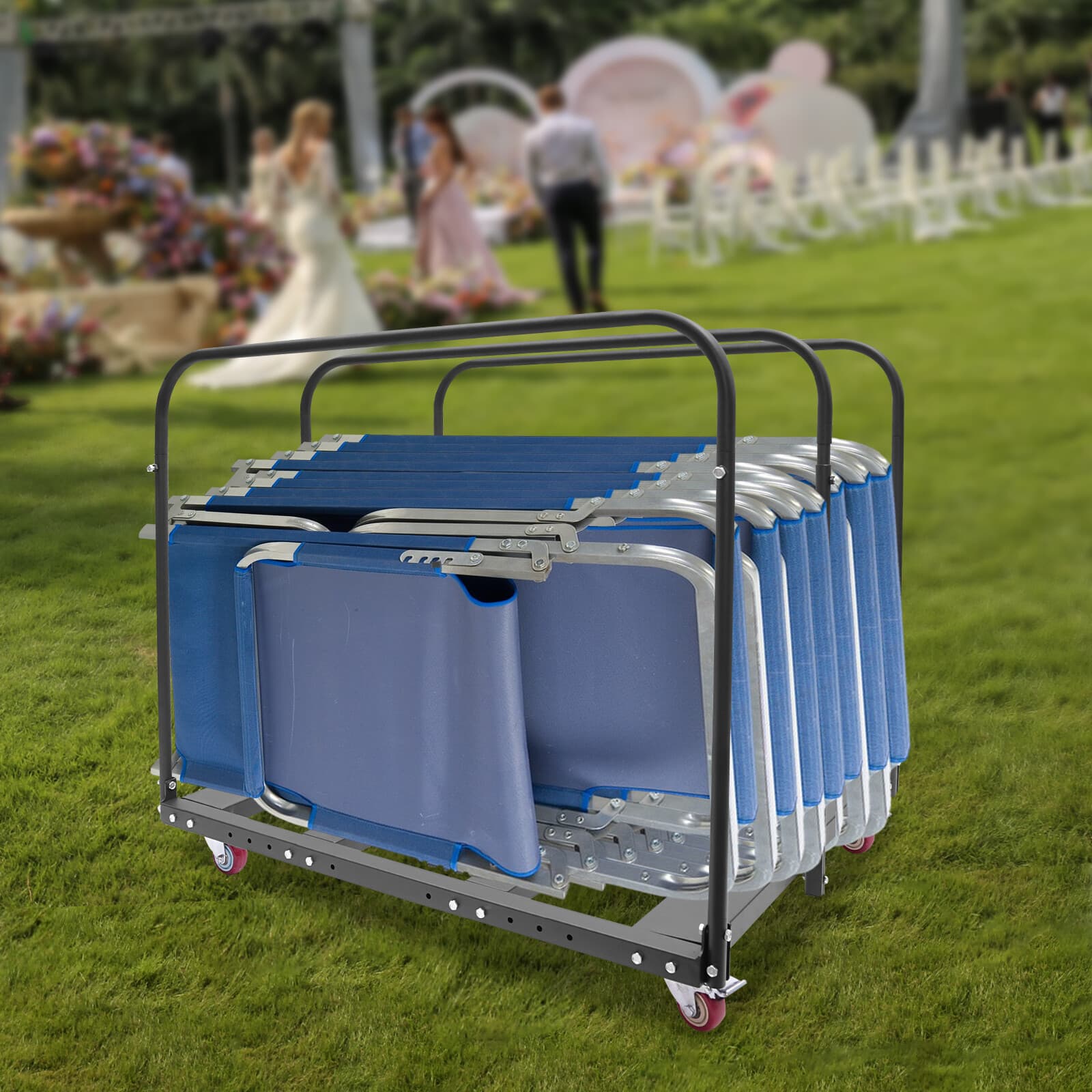 Folding Table Cart Metal Table Cart Folding Table Trolleys W/ Handle & Wheel 2