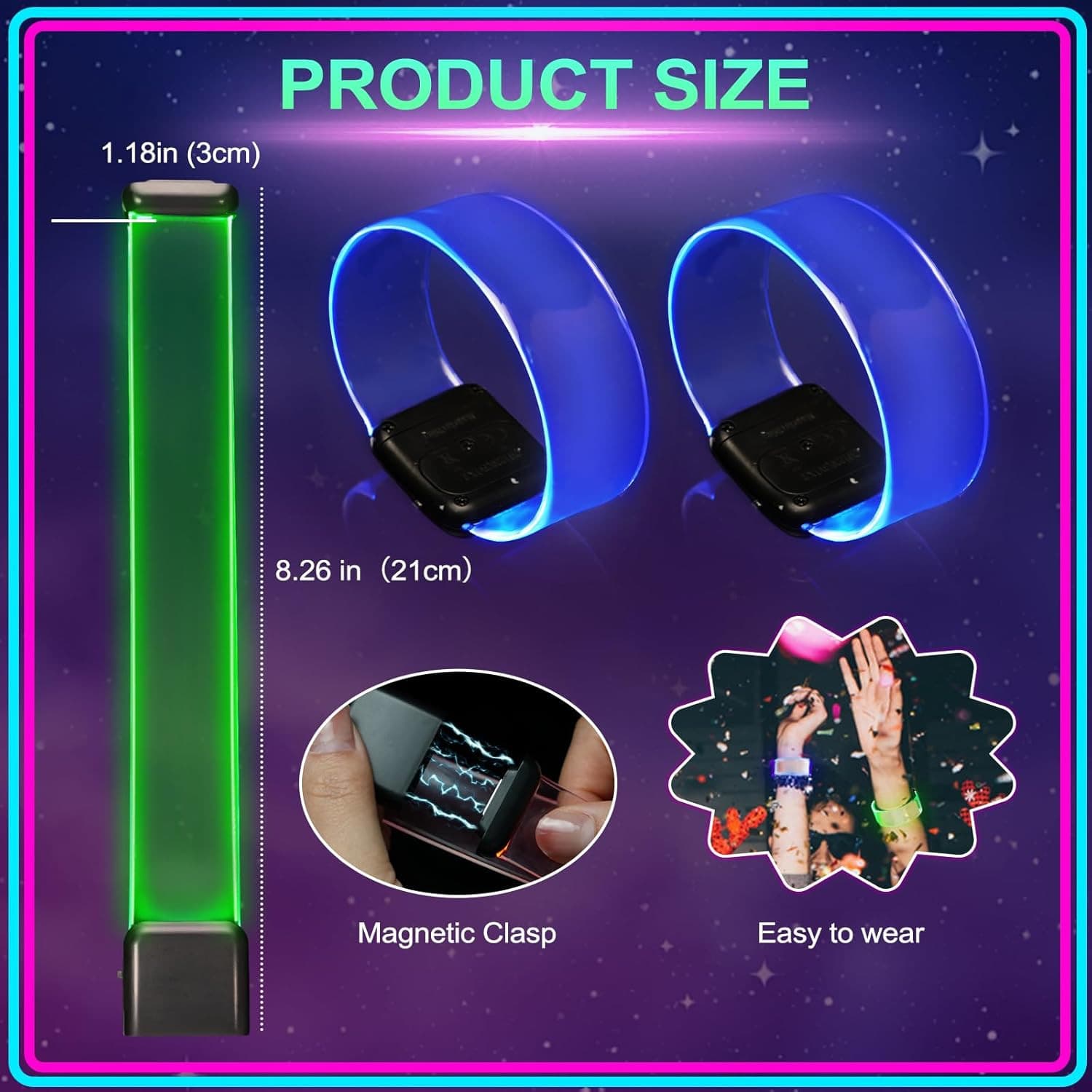 Led Light Up Bracelets with Clasp, Glow in the Dark Party Supplies Neon Rave ... 3
