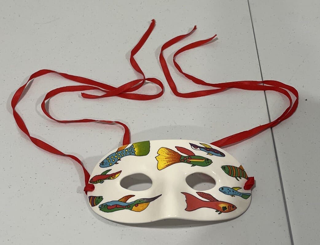 1981 Candace Loheed Painted Ceramic Fish Print Mask Vandor Made In Japan Nice