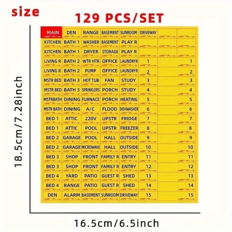 1-set 129pcs Circuit Breaker Box Labels, Conspicuous Identification Weatherproof 2