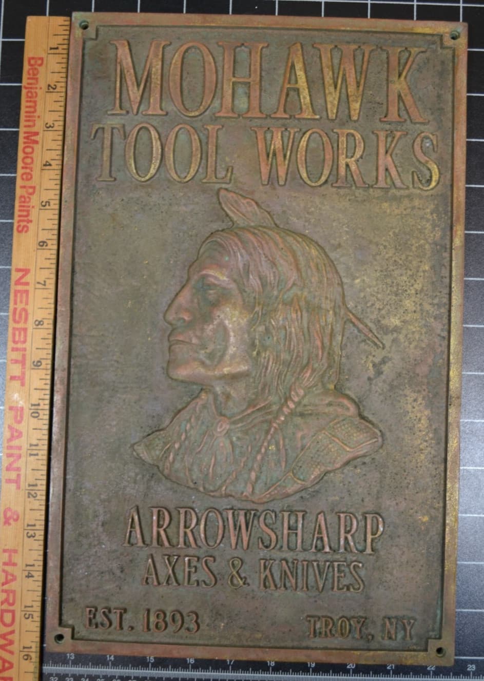 MOHAWK TOOL WORKS - ARROWSHARP AXES & KNIVES - BRONZE PLAQUE 3