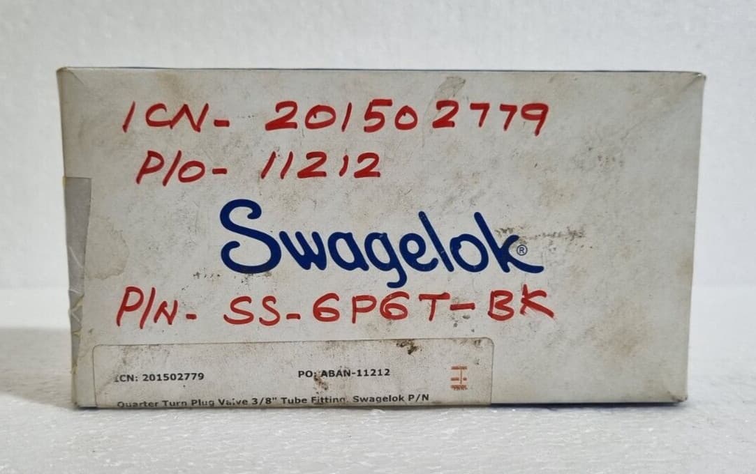 BOX OF 2 SWAGELOK SS-6P6T-BK QUARTER TURN INSTRUMENT PLUG VALVE 3/8" OD 3
