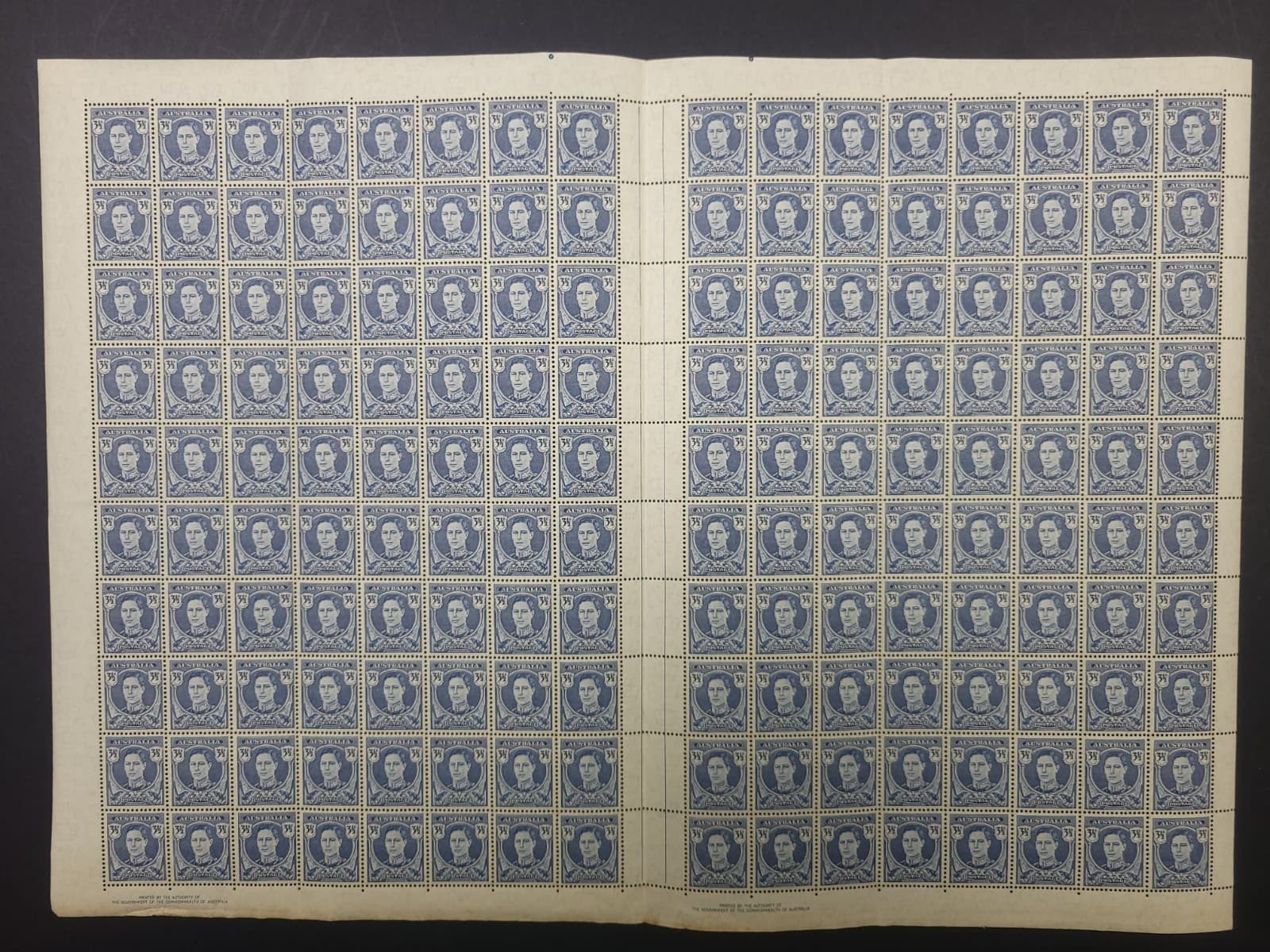 Australia Stamps Scott 195 MNH Full Sheet Two Full Sheets of 80 10 Gutter Pairs