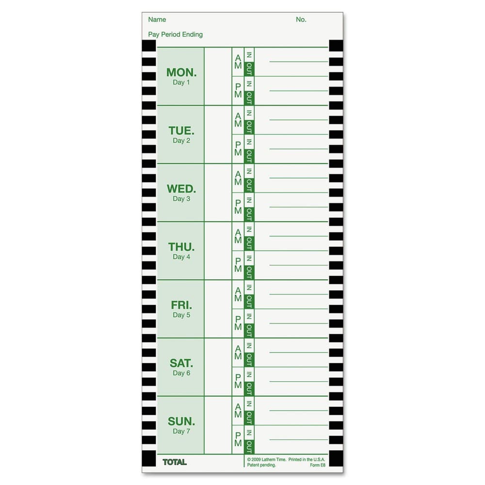 LZB E8100 4 x 9 One Side Time Clock Cards for Lathem Time 800P (100/Pack) New