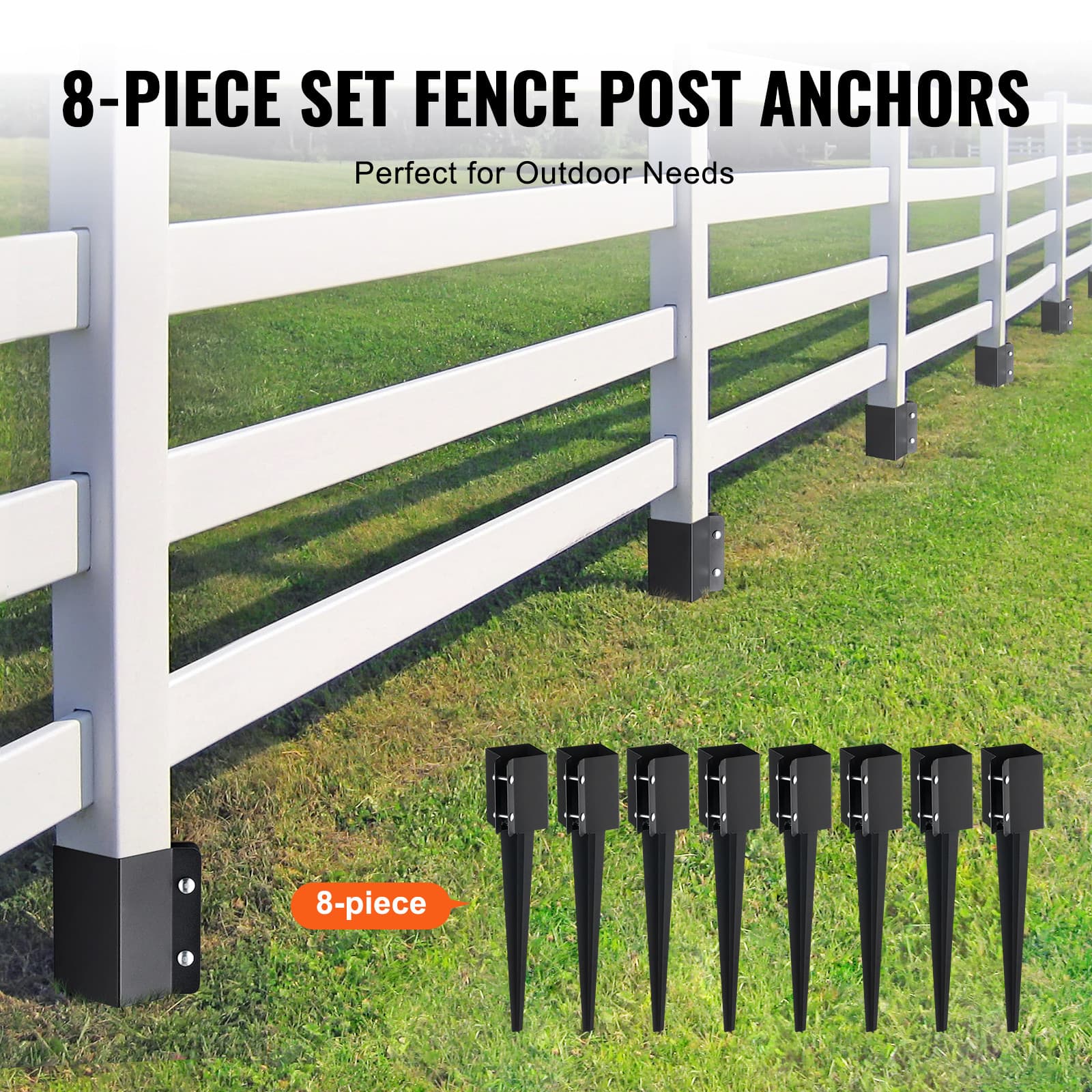 VEVOR Fence Post Anchor Ground Spike 8 Pack 24 x 4 x 4 In Metal Fence Stakes 5