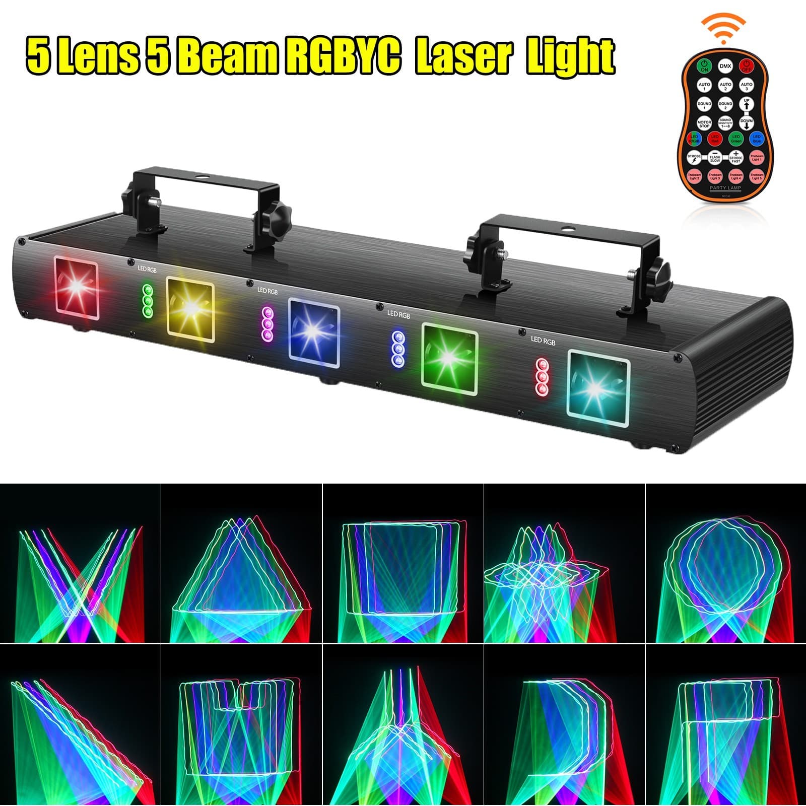 5 Len 5 Beam RGBYC DJ Laser Light Projector show Stage Effect Lighting w/Remote